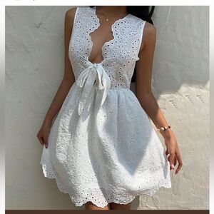 Elegant White Eyelet Lace Dress